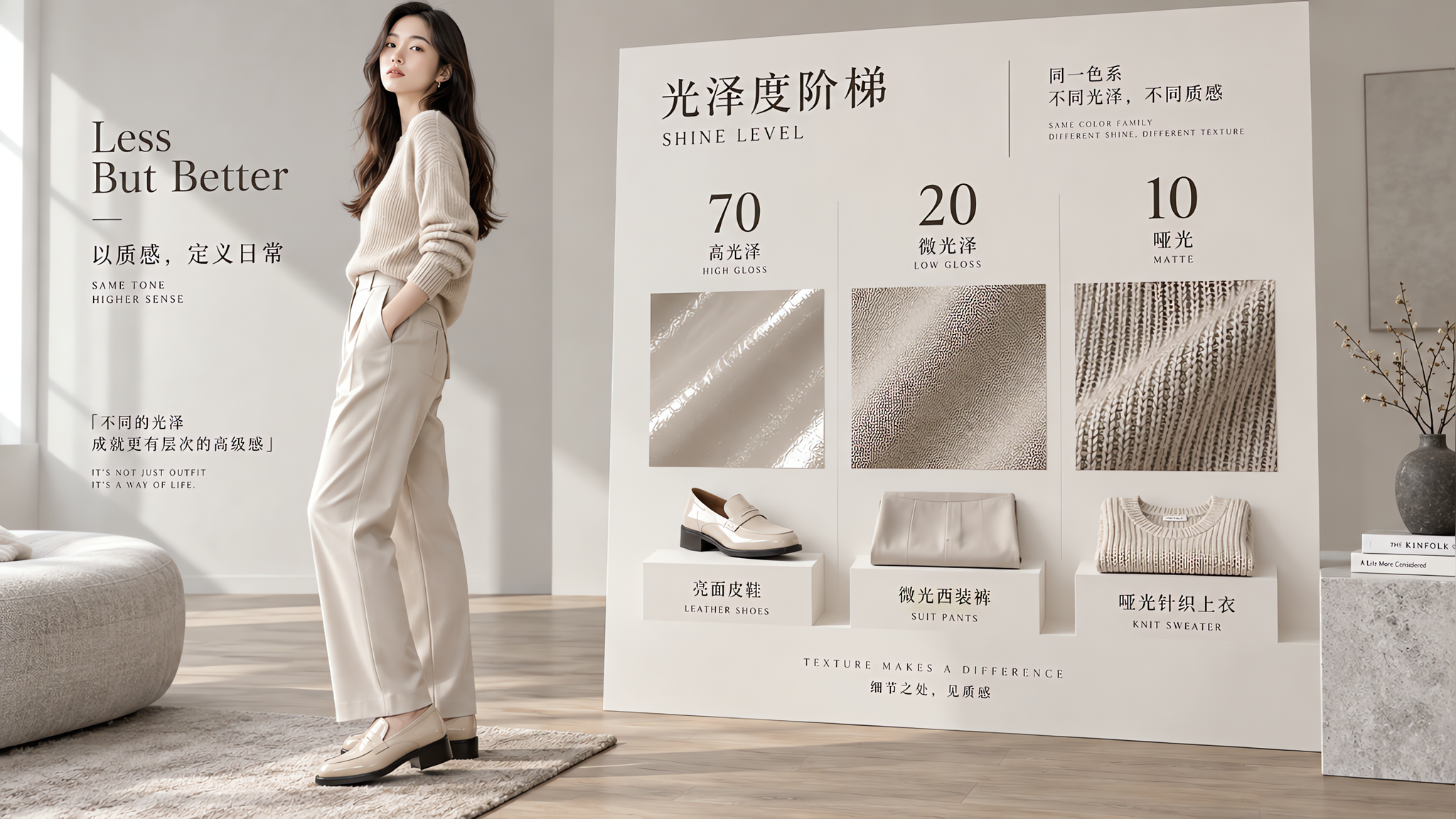 同色系像制服？用70/20/10光泽度立刻出层次