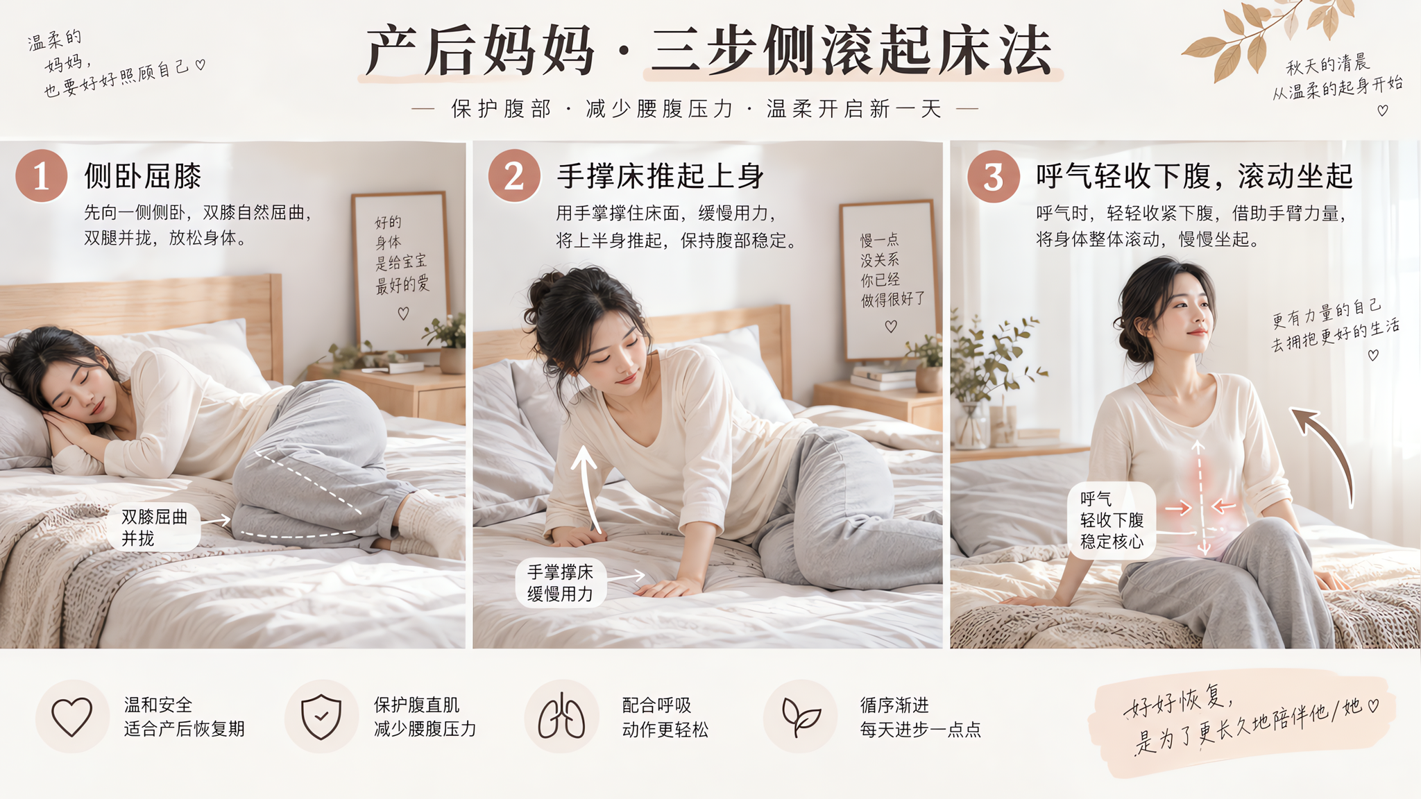 产后别再“弹起”起床：三步侧滚护住腹白线