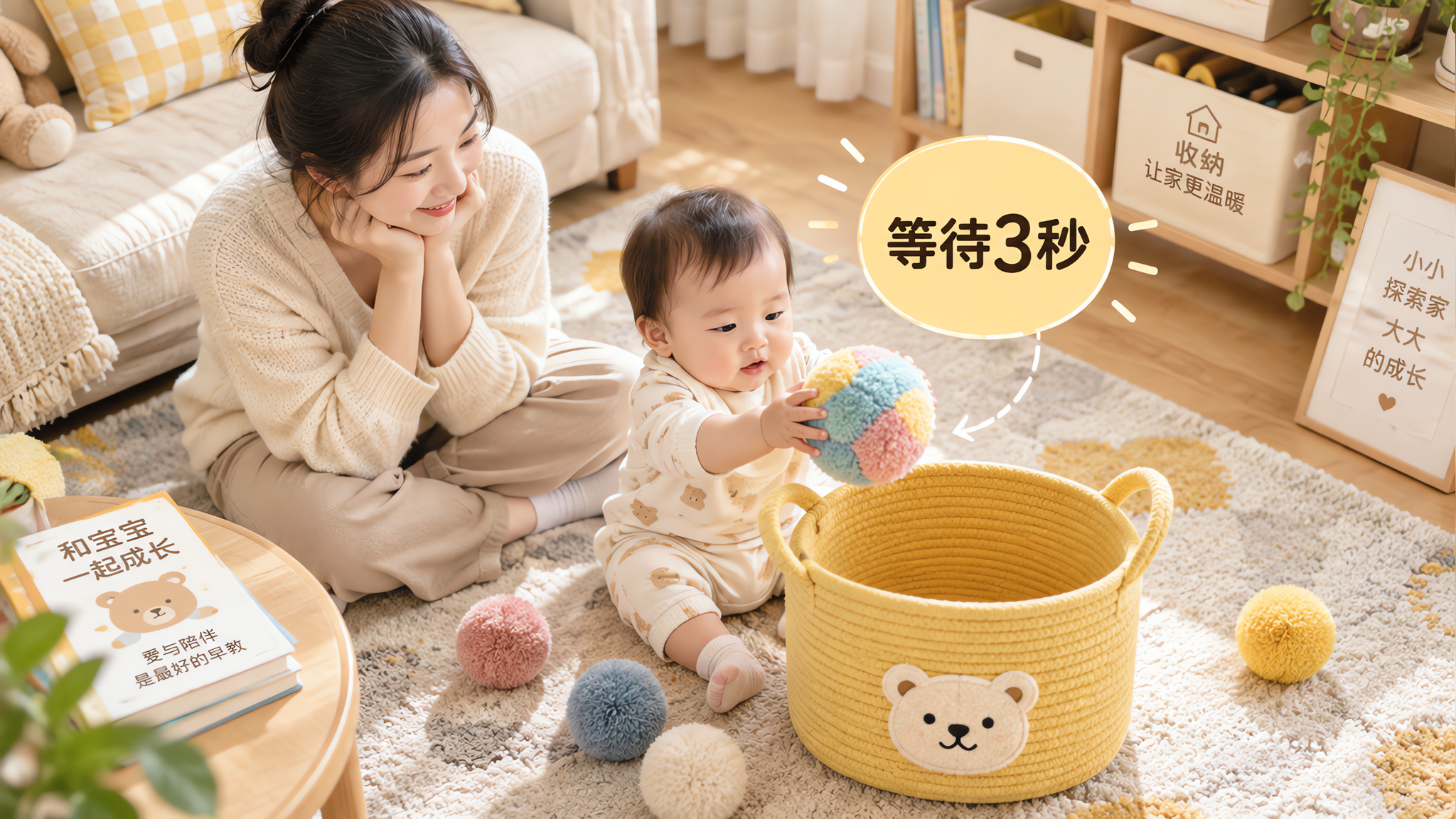 宝宝只会扔不会放？9-12月用“入篮等待3秒”就够了